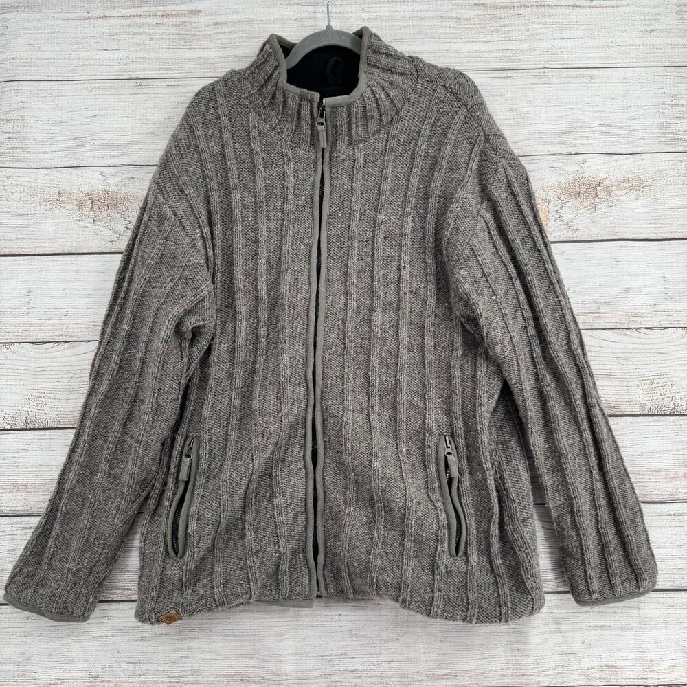 Pachamama Handknit Wool Full Zip Sweater Womens L/XL Brown Gray